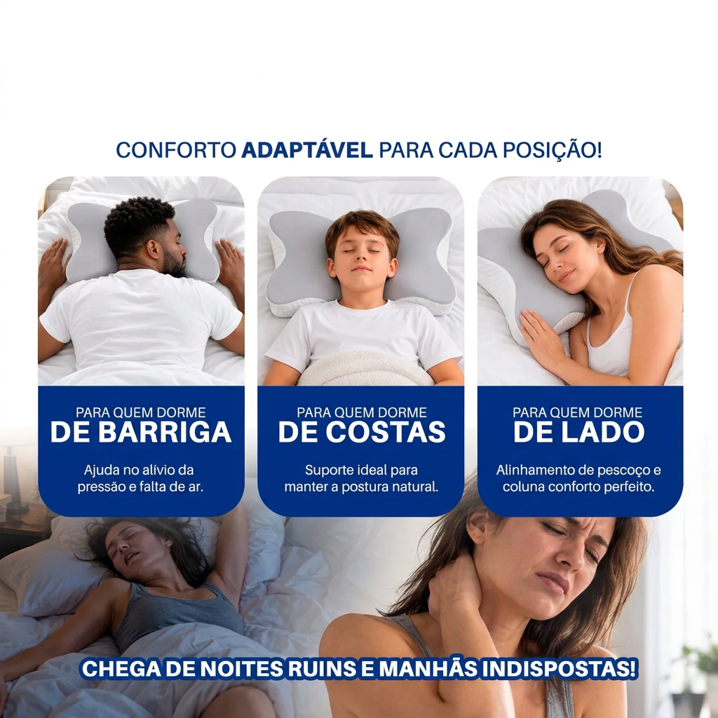 Conforto adaptável para dormir de barriga, de costas e de lado