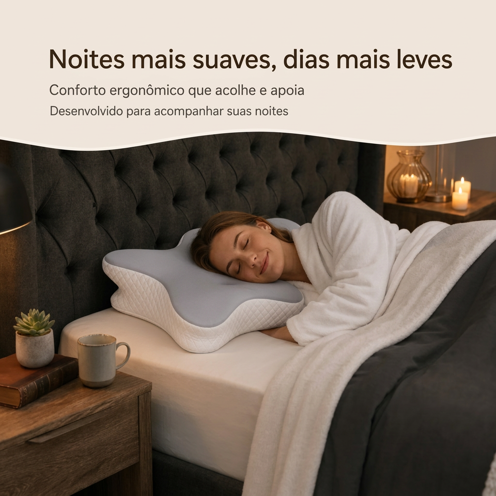 Pessoa dormindo de lado com o travesseiro ergonômico